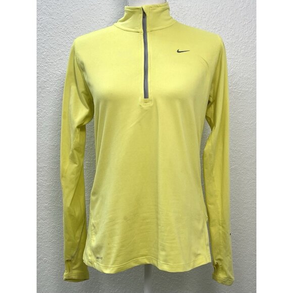 Nike Tops - NIKE Running Womens MEDIUM Yellow Dri-Fit 1/4-Zip Fitted Long Sleeve PULLOVER